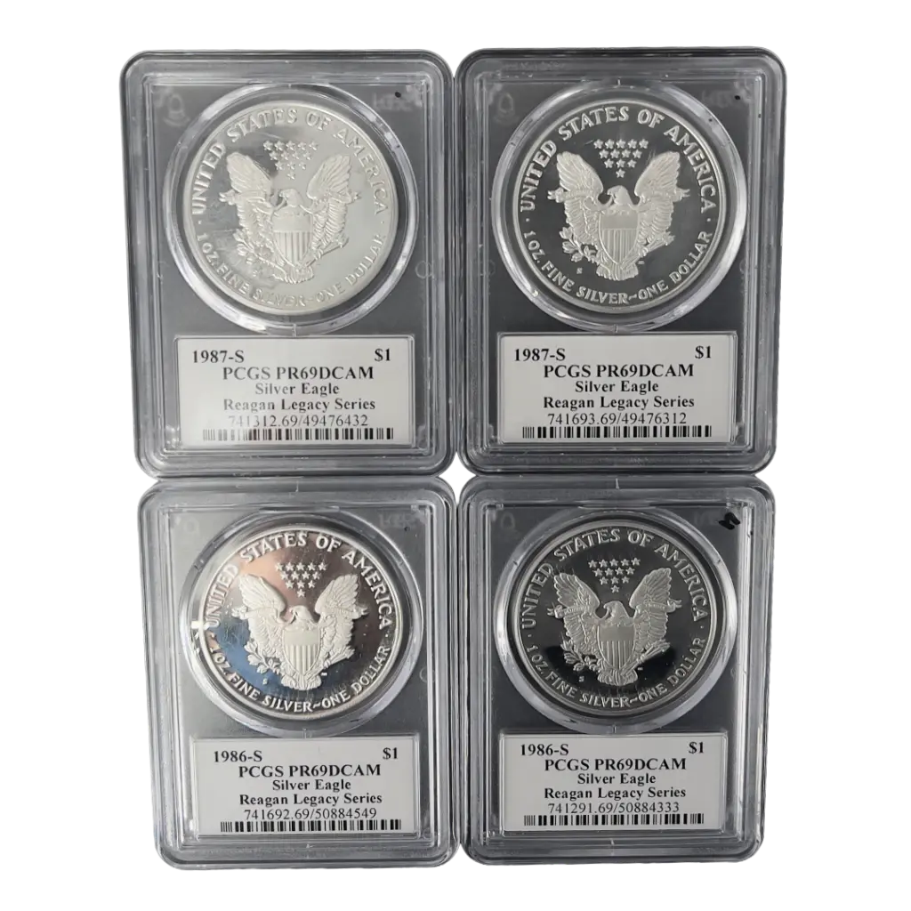 1oz - 1986/87 - American Eagles - Rare Regan signed - PCGS PR69 certified - back - group.webp