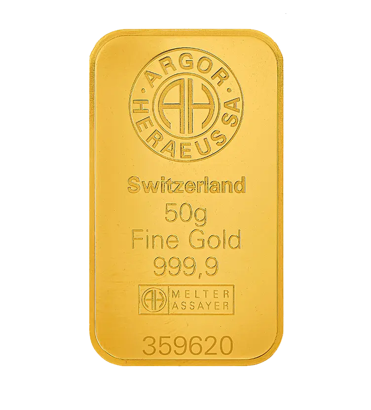 50 克 9999 千足金(瑞士)鑄造金條