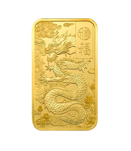 1oz - PAMP - 9999 Gold - Good Luck Yellow Dragon - Switzerland - Minted Bar 