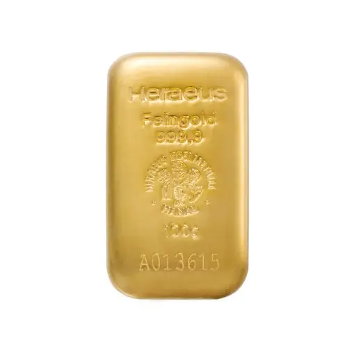 [100g_gold_Heraeus_HK_cast] 100g - 9999 Gold - Cast Bar - Hong Kong