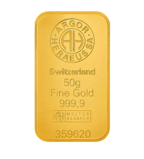 [50g_gold_Heraeus_Swiss_mint] 50g 9999 Gold - Switzerland - Minted Bar