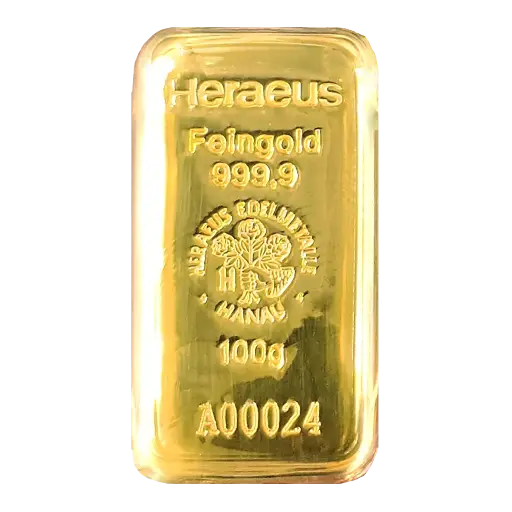 [100g_gold_Heraeus_HK_tamper_cast] 100 克 9999 千足金（香港）鑄造金條 - 防篡改包裝