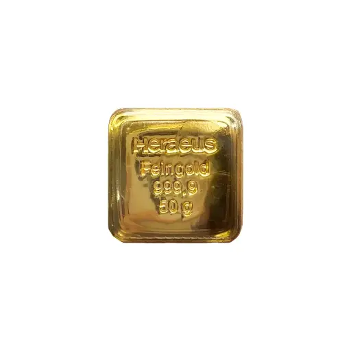 [50g_gold_Heraeus_HK_tamper_cast] 50 克 9999 千足金（香港）铸造金条 - 防篡改包裝