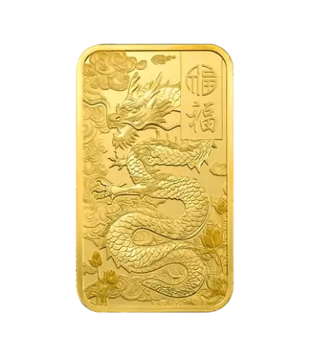 [1oz_pamp_luck_dragon] 1oz - PAMP - 9999 Gold - Good Luck Yellow Dragon - Switzerland - Minted Bar 