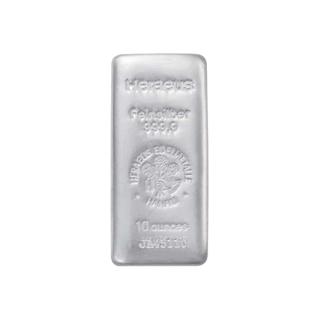 [10oz_heraeus_silver] 10oz - 9999 Silver- Cast Bar - Heraeus (HK)  
