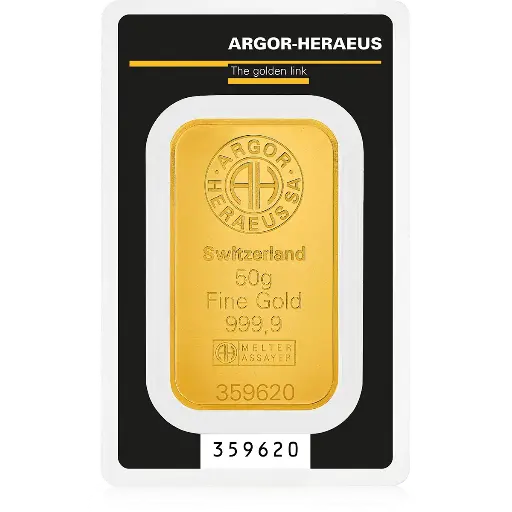 [50g_gold_Heraeus_kinebar] 50克 - 9999 千足金(瑞士)鑄造金條 - 幻彩鐳射 Kinebar